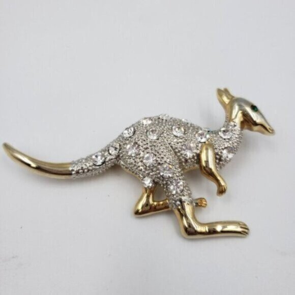 Vintage Gold Tone Diamonelle Rhinestone Kangaroo Brooch Pin Whimsy - Picture 3 of 12